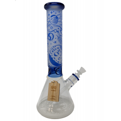 13" Cheech Glass Sand Blasted Blue Planets Beaker Water Pipe - [CHE-164]